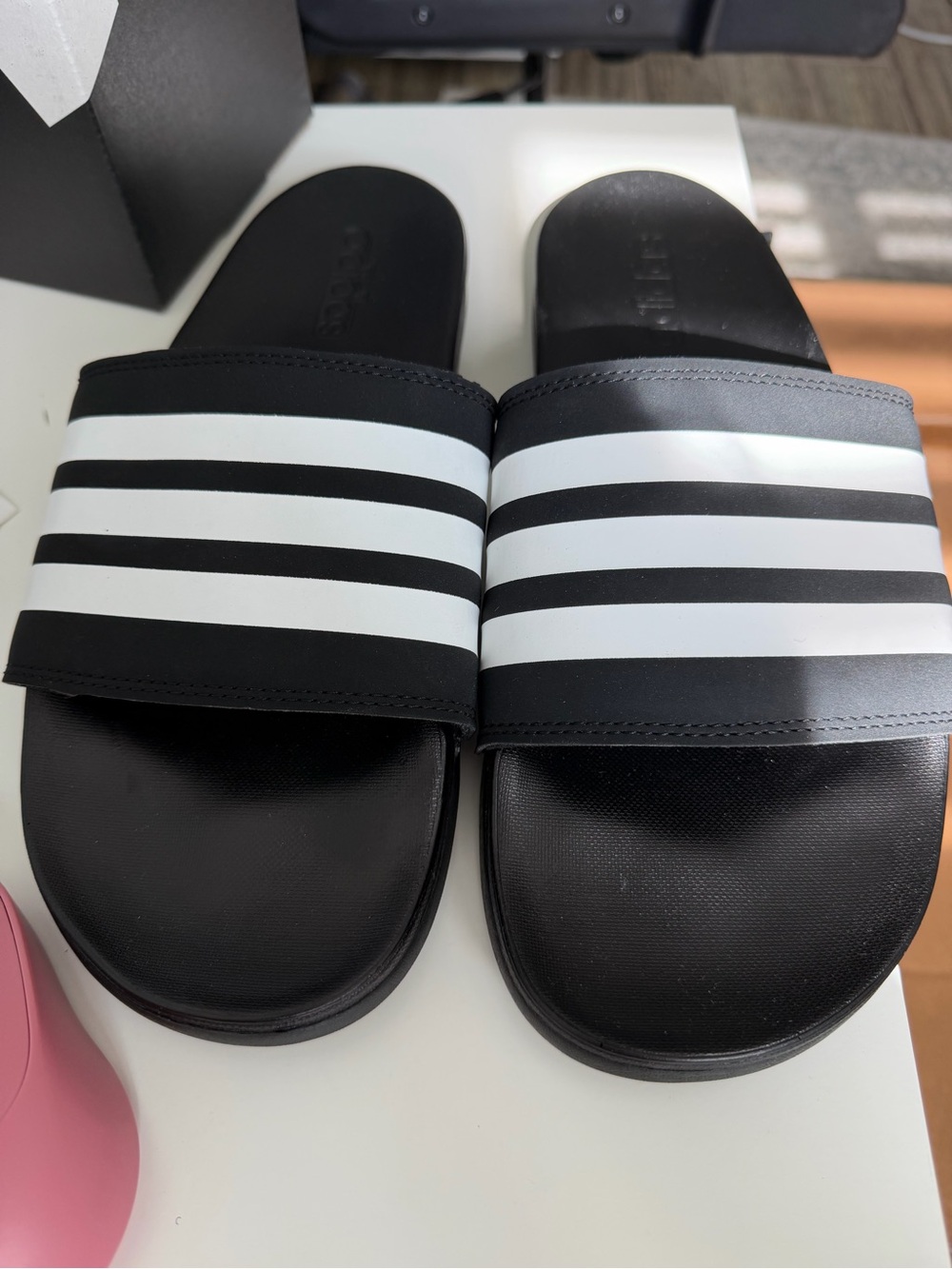 adidas Black and White Three-Stripe Slide Sandals - Men